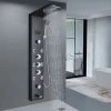 LED Shower Tower Panel Temperature Display Stainless Steel Handheld Sprayer Waterfall And Rainfall Shower Head Massage Jets Multi Function Black Bath Shower System -Comfort Bathroom Store 72218605 1