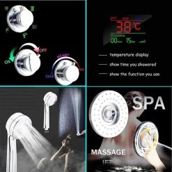 LED Shower Tower Panel Temperature Display Stainless Steel Handheld Sprayer Waterfall And Rainfall Shower Head Massage Jets Multi Function Black Bath Shower System -Comfort Bathroom Store 72218605 5