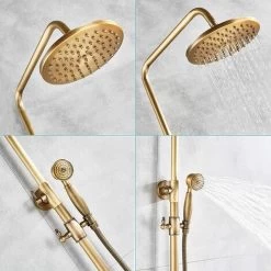 Shower System Wall Mounted Antique Brass Shower Tap With Rainfall Shower Head Handheld Shower Spray Tub Spout 2 Handles Control -Comfort Bathroom Store 72218607 3