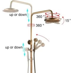 Shower System Wall Mounted Antique Brass Shower Tap With Rainfall Shower Head Handheld Shower Spray Tub Spout 2 Handles Control -Comfort Bathroom Store 72218607 4