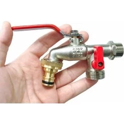 G6354 Double Outlet Garden Tap 1/2" – 3/4". Perfect For Patios And Decks With Timer Watering, Silver 10 G6354 Double Outlet Garden Tap 1/2" – 3/4". Perfect For Patios And Decks With Timer Watering, Silver -Comfort Bathroom Store 72504845 4