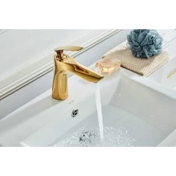 Sink Faucet Single Handle Brass Gold Chrome Gold Finish Single Handle With Sink -Comfort Bathroom Store 72506172 3