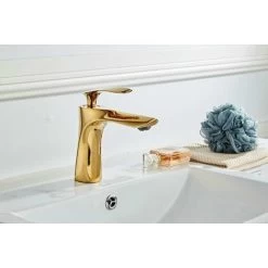 Sink Faucet Single Handle Brass Gold Chrome Gold Finish Single Handle With Sink -Comfort Bathroom Store 72506172 4