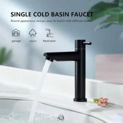 Bathroom Faucet Cold Water Only Matte Black Bathroom Sink Faucet Modern Style Stainless Steel Cold Water Faucet, Applicable Range (Bathroom, Sink, Washbasin, Toilet) -Comfort Bathroom Store 72506415 4