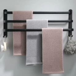Aluminum Wall Mounted Towel Rail - 3 Layers - 60cm - Waterproof - Black - Suitable For Bathroom Kitchen Washroom