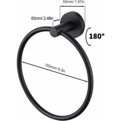 Matte Black Towel Ring, Modern Bathroom Wall Towel Ring, SUS304 Stainless Steel, Bathroom Towel Rack, Black Bathroom Hardware Set -Comfort Bathroom Store 72509280 3