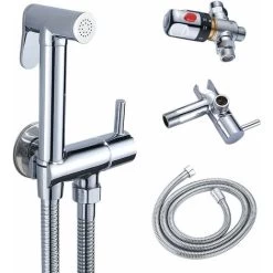 Toilet Shower Kit Thermostatic Mixing Valve Hand Shower With Hand Sprayer For Intimate Hygiene Anti-scald Chrome Brass Toilet Bidet Spray Set Bidet Shower - DKSFJKL