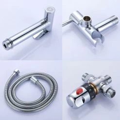 Toilet Shower Kit Thermostatic Mixing Valve Hand Shower With Hand Sprayer For Intimate Hygiene Anti-scald Chrome Brass Toilet Bidet Spray Set Bidet Shower - DKSFJKL -Comfort Bathroom Store 72584535 4