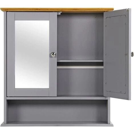 2 Doors Wall Cabinet Bathroom Mirror Cabinet Storage W/Adjustable Shelves, Gray 3 2 Doors Wall Cabinet Bathroom Mirror Cabinet Storage W/Adjustable Shelves, Gray