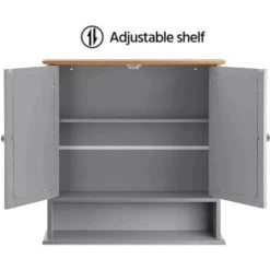 2 Doors Wall Cabinet Bathroom Mirror Cabinet Storage W/Adjustable Shelves, Gray 10 2 Doors Wall Cabinet Bathroom Mirror Cabinet Storage W/Adjustable Shelves, Gray -Comfort Bathroom Store 74439661 4