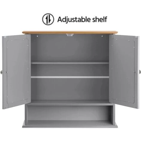2 Doors Wall Cabinet Bathroom Mirror Cabinet Storage W/Adjustable Shelves, Gray 6 2 Doors Wall Cabinet Bathroom Mirror Cabinet Storage W/Adjustable Shelves, Gray - Image 4