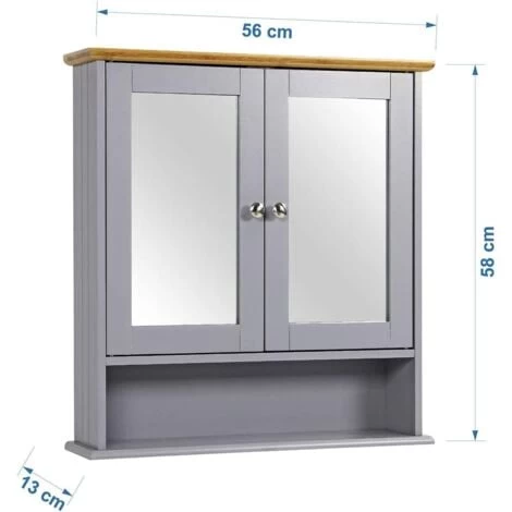 2 Doors Wall Cabinet Bathroom Mirror Cabinet Storage W/Adjustable Shelves, Gray 7 2 Doors Wall Cabinet Bathroom Mirror Cabinet Storage W/Adjustable Shelves, Gray - Image 5