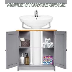 Under Sink Cabinet Cupboard Unit Double Doors Storage Bathroom Furniture Home GRAY 10 Under Sink Cabinet Cupboard Unit Double Doors Storage Bathroom Furniture Home GRAY -Comfort Bathroom Store 74439760 4