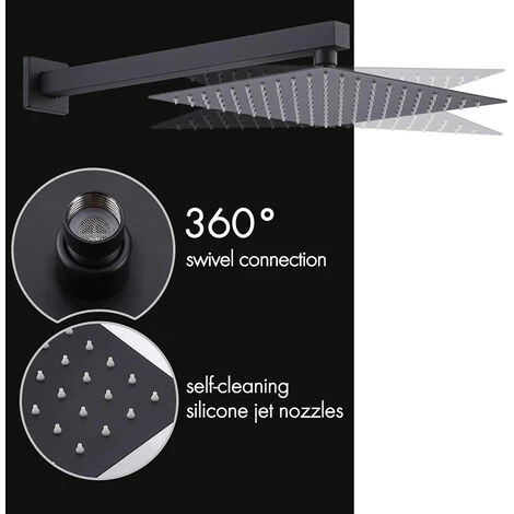 Black Shower Set 3-Function Concealed Shower System For Bathroom Wall Mounted 8-Inch Shower Head With Handheld Including Rough-in Valve Body And Trim Kit Square 4 Black Shower Set 3-Function Concealed Shower System For Bathroom Wall Mounted 8-Inch Shower Head With Handheld Including Rough-in Valve Body And Trim Kit Square - Image 2