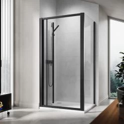 ELEGANT 700 X 800mm Bi-Fold Shower Enclosure Matt Black Frame Folding Glass Cubicle Door + Side Panel -Comfort Bathroom Store 74954011 3