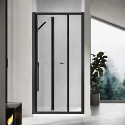 ELEGANT 760mm Bi-Fold Shower Door Reversible Folding Glass Inner Opening Design Shower Enclosure Cubicles Door Matt Black Frame -Comfort Bathroom Store 74954013 2