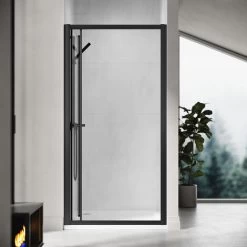 ELEGANT 760mm Bi-Fold Shower Door Reversible Folding Glass Inner Opening Design Shower Enclosure Cubicles Door Matt Black Frame -Comfort Bathroom Store 74954013 3