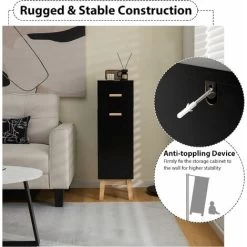 COSTWAY Bathroom Storage Cabinet, Floor Standing Wooden Cupboard With Drawer, Adjustable Shelves And Single Door, Slim Tall Side Cabinet Organiser Unit For Living Room Bedroom Hallway (Black) -Comfort Bathroom Store 75067125 3