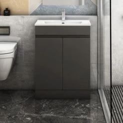 500mm Modern Grey Freestanding Bathroom Sink And Cabinet Vanity Unit Doors
