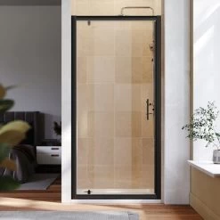 ELEGANT 700mm Black Frame Pivot Shower Door Enclosure Reversible Bathroom Wet Room