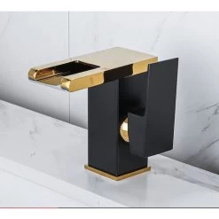 Waterfall LED Bathroom Mixer, Black Gold Low