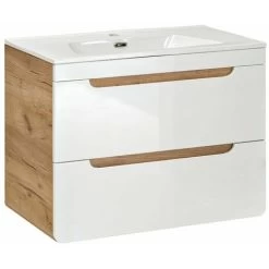 Bathroom 600 Vanity Unit Sink Wall Cabinet Compact Drawers White Gloss Oak Arub -Comfort Bathroom Store 76712586 3