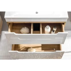 Bathroom 600 Vanity Unit Sink Wall Cabinet Compact Drawers White Gloss Oak Arub -Comfort Bathroom Store 76712586 5