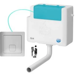 Concealed WC Toilet Cistern With Gloss Chrome Dual Flush Cable Button - Right Water Entry