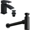 Matt Black Lucia Waterfall Basin Mixer Tap & Bottle Trap Waste -Comfort Bathroom Store 76756389 1