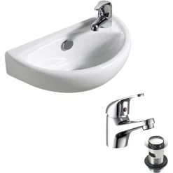Small Compact Tiny Bathroom Cloakroom Basin Sink Wall Hung Curved With Fixings