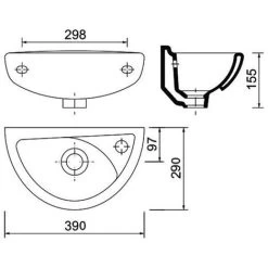 Small Compact Tiny Bathroom Cloakroom Basin Sink Wall Hung Curved With Fixings -Comfort Bathroom Store 76756419 4