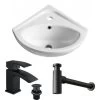 Wall Hung Corner Basin Sink Including Black Waterfall Tap & Bottle Trap 2 Wall Hung Corner Basin Sink Including Black Waterfall Tap & Bottle Trap -Comfort Bathroom Store 76756455 1