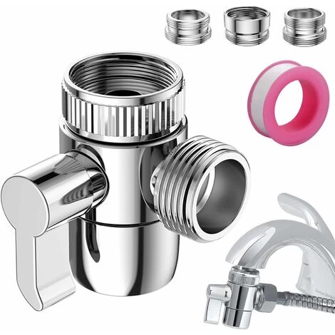 Way Shower Diverter Valve Hand Shower Diverter Valve Stop Valve For Kitchen Or Bathroom With Faucet Adapter M22-M24, M22-G1/2” 3 Way Shower Diverter Valve Hand Shower Diverter Valve Stop Valve For Kitchen Or Bathroom With Faucet Adapter M22-M24, M22-G1/2”