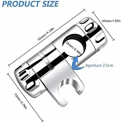 Replaceable Handheld Shower Holder, Shower Head Holder, Bathroom Adjustable Hand Shower Clamp Fit 25MM To Shower Bar, 19-22MM To Hand Shower, Chrome ABS 4 Replaceable Handheld Shower Holder, Shower Head Holder, Bathroom Adjustable Hand Shower Clamp Fit 25MM To Shower Bar, 19-22MM To Hand Shower, Chrome ABS - Image 2