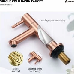 Cold Water Only Basin Faucet, Durable Copper Rose Gold Surface Basin Mixer Tap，Hand Wash Faucets For Guest Toilets -Comfort Bathroom Store 76957519 3