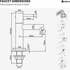 Cold Water Only Basin Faucet, Durable Copper Rose Gold Surface Basin Mixer Tap，Hand Wash Faucets For Guest Toilets -Comfort Bathroom Store 76957519 4