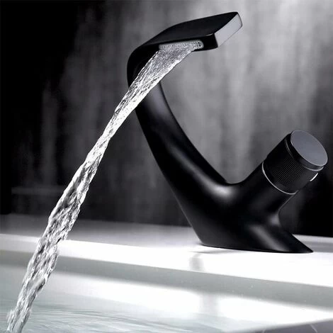 Modern Bathroom Faucet Black Macaron Waterfall Basin Faucet Brass Basin Mixer Tap Ceramic Hot Cold Available Removable Aerator - For Bathroom Toilet 3 Modern Bathroom Faucet Black Macaron Waterfall Basin Faucet Brass Basin Mixer Tap Ceramic Hot Cold Available Removable Aerator - For Bathroom Toilet