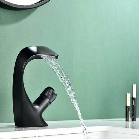 Modern Bathroom Faucet Black Macaron Waterfall Basin Faucet Brass Basin Mixer Tap Ceramic Hot Cold Available Removable Aerator - For Bathroom Toilet 5 Modern Bathroom Faucet Black Macaron Waterfall Basin Faucet Brass Basin Mixer Tap Ceramic Hot Cold Available Removable Aerator - For Bathroom Toilet - Image 3