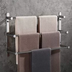 Multilayer 304 Stainless Steel Wall Mounted Towel Rack 40cm Wall Mounted 3 Bars Bathroom Kitchen -Comfort Bathroom Store 77561312 3