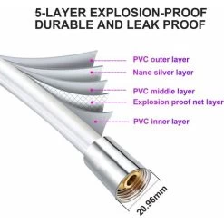 Universal Shower Hose Anti-twist Shower Hose 2.0M Silver Smooth PVC High Temperature Resistance Anti-Corrosion Double Head Brass Interface (2.00M) -Comfort Bathroom Store 77637091 3