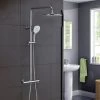 AICA Bathroom Thermostatic Mixer Shower Set Square Silver Twin Head Exposed Valve 255mm Round