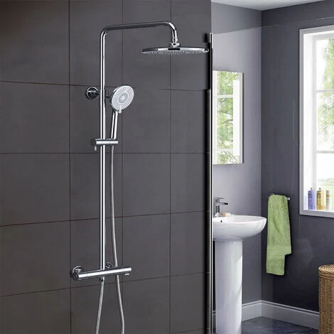 AICA Bathroom Thermostatic Mixer Shower Set Square Silver Twin Head Exposed Valve 255mm Round 3 AICA Bathroom Thermostatic Mixer Shower Set Square Silver Twin Head Exposed Valve 255mm Round