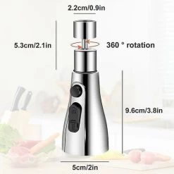 Kitchen Tap Spray Head With 3 Modes, Tap Extender For Kitchen Sink, 360° Swivel Tap Spout Adapter Tap Attachment Sink Kitchen, Water Tap Filter Nozzle Replacement, Tap Head Aerator Faucet Head -Comfort Bathroom Store 80282255 2