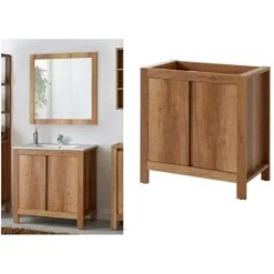 Bathroom Vanity Sink Unit 800mm Freestanding Storage Cabinet 80cm Oak Effect Classic
