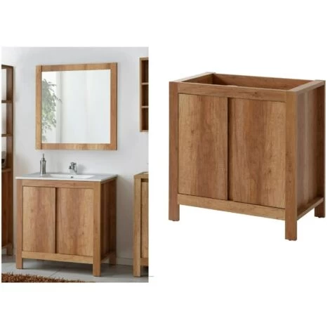Bathroom Vanity Sink Unit 800mm Freestanding Storage Cabinet 80cm Oak Effect Classic 3 Bathroom Vanity Sink Unit 800mm Freestanding Storage Cabinet 80cm Oak Effect Classic