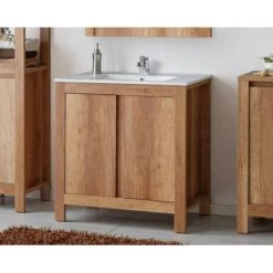 Bathroom Vanity Sink Unit 800mm Freestanding Storage Cabinet 80cm Oak Effect Classic 9 Bathroom Vanity Sink Unit 800mm Freestanding Storage Cabinet 80cm Oak Effect Classic -Comfort Bathroom Store 80437563 3