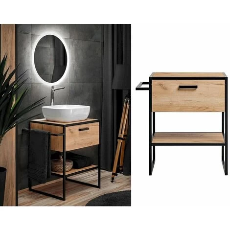 Bathroom Vanity Unit 700 Countertop Sink Floor Cabinet Black Metal Oak Finish Loft Freestanding Drawer Brook 3 Bathroom Vanity Unit 700 Countertop Sink Floor Cabinet Black Metal Oak Finish Loft Freestanding Drawer Brook