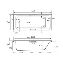 Portland Single Ended Bath Twin Grip 1650x700 5mm -Comfort Bathroom Store 82181650 2