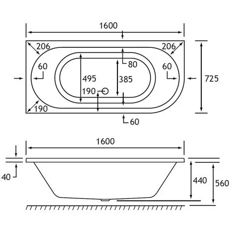 Biscay Double Ended Bath 1600x725 LH 5mm 5 Biscay Double Ended Bath 1600x725 LH 5mm - Image 3