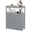 Bathroom Floor Cabinet Wooden Storage Organizer Freestanding Double Shutter Door
